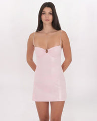 HARDWARE DETAIL FOIL DRESS, BABY PINK