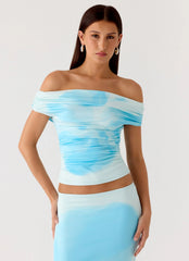 Top Moka con hombros descubiertos - Azul floreado