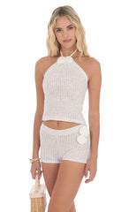 Pantalones cortos de ganchillo con rosetas en blanco
