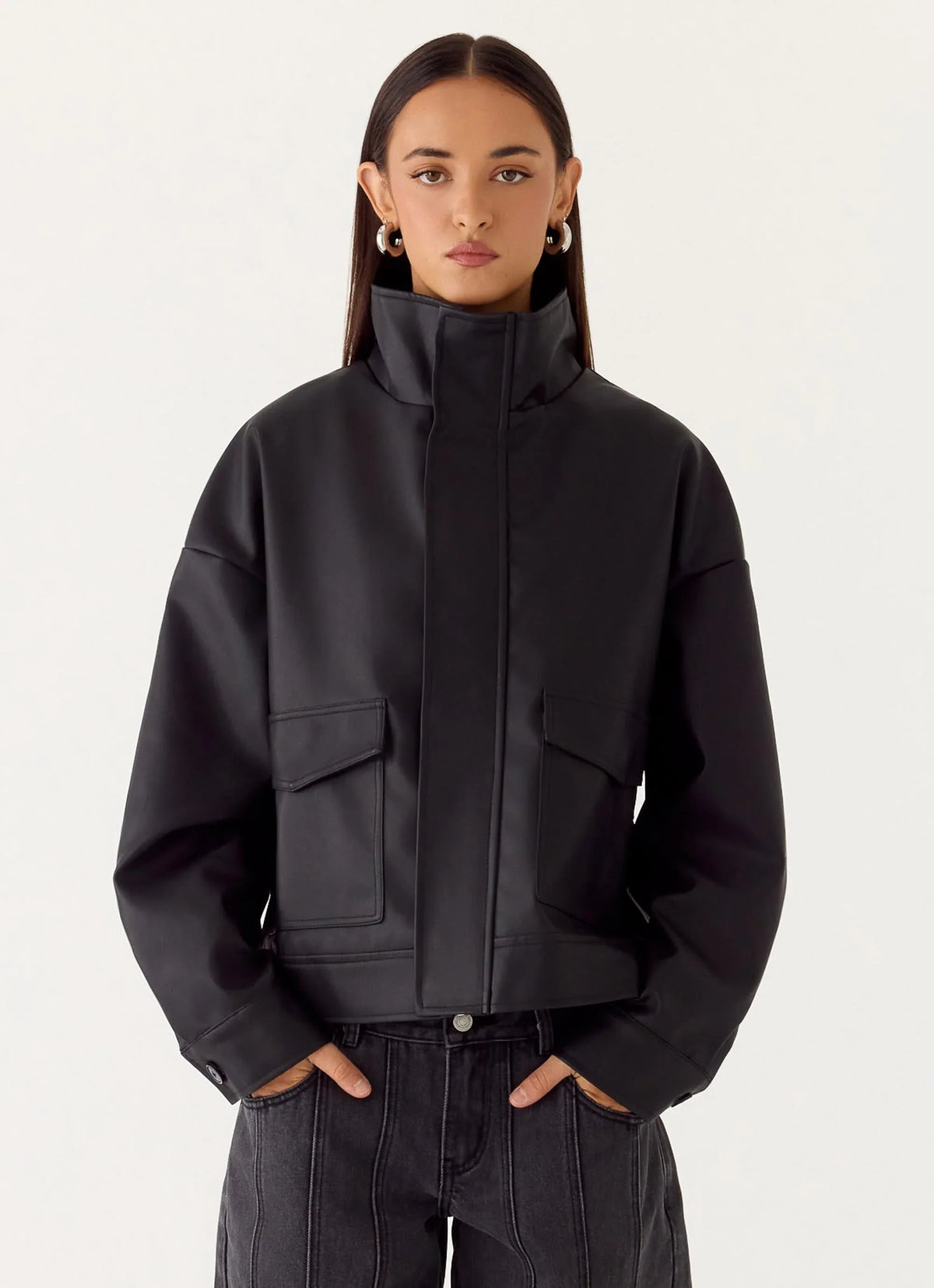 Chaqueta bomber James de PU - Negro