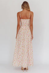 Vestido longo floral rosa Daisy Day com corpete estilo basque