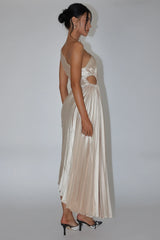 Vestido plisado acordeón de un hombro Brooklynn color champán