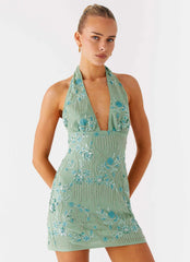 Minivestido Monet con abalorios - Menta
