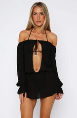Vestido corto de manga larga Back To Shore negro
