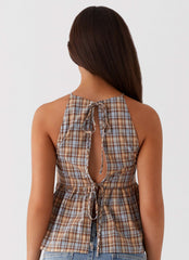 Tanith Ruffle Top - Xadrez Marrom