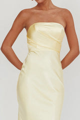 Vestido maxi sin tirantes City Of Stars color mantequilla