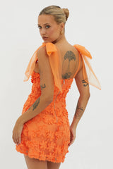 Mini Vestido Mykonos de Ombro Amarrado Embelezado Laranja