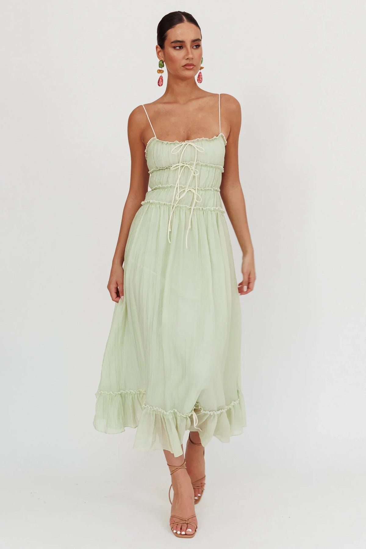 Vestido largo Maidens Tie Accent salvia