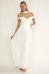 Vestido longo plissado ombro a ombro Quinnae branco
