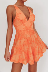 Minivestido Lavalle Laranja com Flores Transpassadas