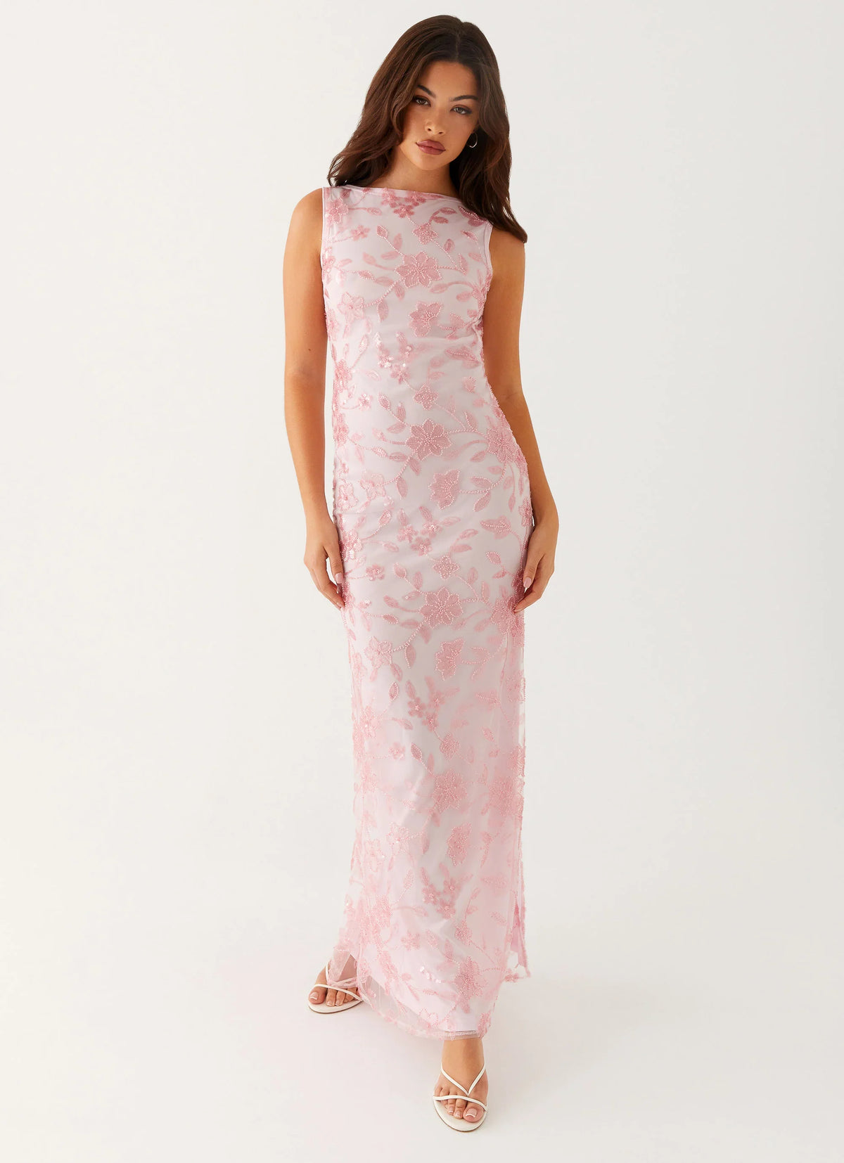 Vestido longo de gola alta Moorey - Rosa