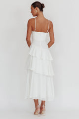 Vestido longo floral Rose Garden com babados em camadas e acabamento