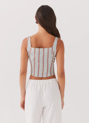 Top de amarrar Oasis Dreams de linho - Listrado costeiro