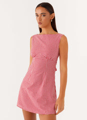 Minivestido Lotus con Lazo a la Espalda - Cuadros Vichy Rojos
