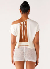 Minishorts de ganchillo Mahana - Rosa marfil