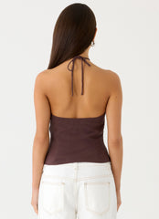 Top halter de lino Allira - Chocolate Drizzle