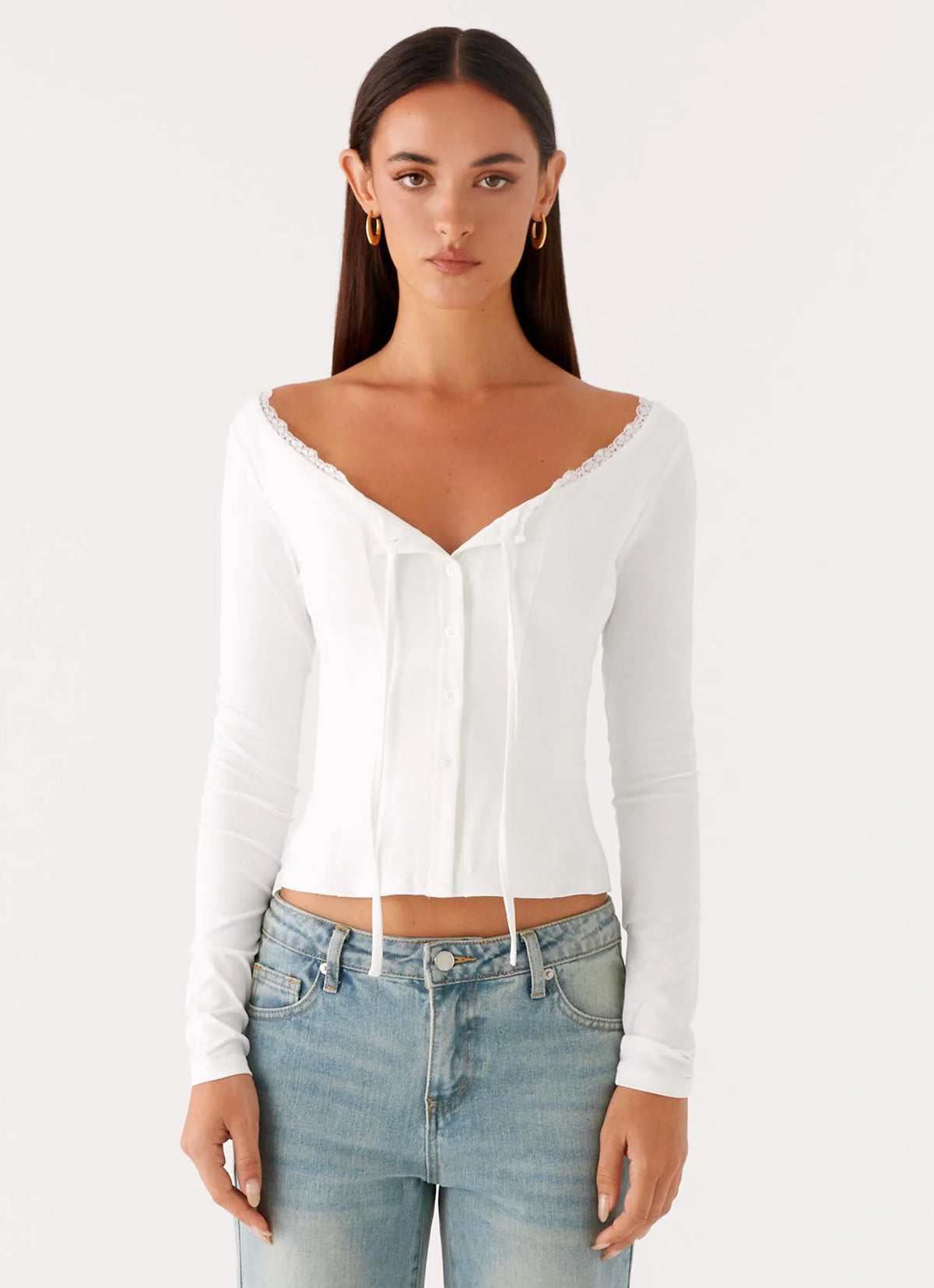 Top de manga larga Moda - Blanco