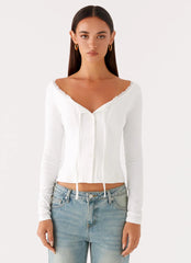 Top de manga larga Moda - Blanco