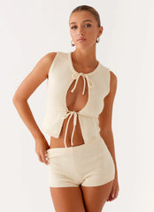 Shorts de Tricô com Lantejoulas Ownley - Marfim