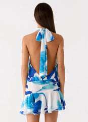 Minivestido de gasa Willow - Estampado de flor cerúlea