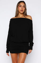 Minivestido de manga larga Take Your Turn Negro