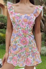 Vestido con volante fruncido Porcia - blanco multicolor
