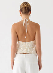 Top de lentejuelas Amelita - Marfil