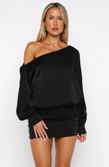 Vestido Curto com Manga Comprida Love Letter Preto