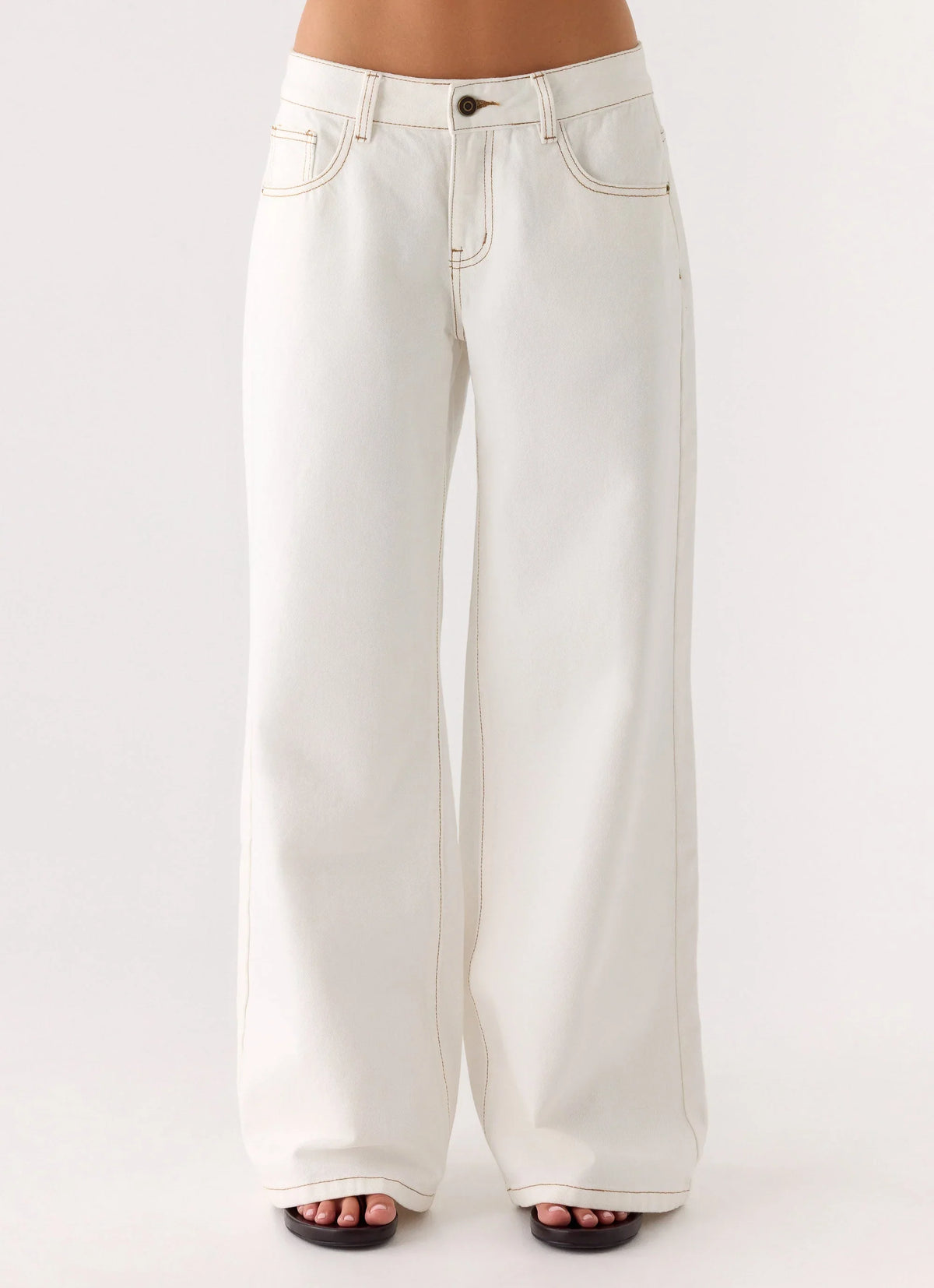 Jeans de mezclilla Neo de tiro bajo y pierna ancha - Color marfil