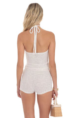 Top Halter con Roseta de Ganchillo en Blanco