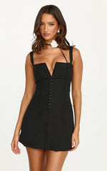 Minivestido Odette - Vestido con cuello de pico pronunciado y falda evasé en negro