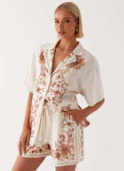 Pantalones cortos de lino de talle alto Dreamy Days - Marfil