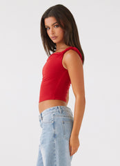 Top Solace Soul Twist con hombro al descubierto - Rojo