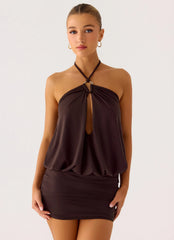 Minivestido Halter Jisoo - Chocolate Fresco