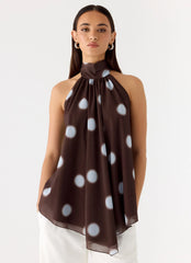 Top Corrida con espalda descubierta - Lunares azules chocolate