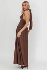 Vestido longo com cintura franzida Italia Azure Shimmer Chocolate