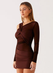 Vestido Curto Manga Longa Assimétrico Ophelie - Chocolate