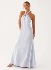 Vestido maxi de lino Golden Child - Azul