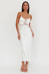 Vestido Longo com Corpete de Renda Impressions Branco