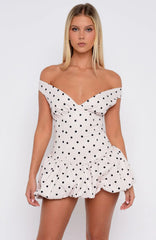 Mini Vestido Poá Creme e Preto The Moment I Met You