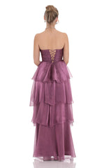 Vestido Longo Roxo Tomara que Caia com Detalhes Franzidos e Corpete