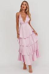 Vestido Auguste Lilás com Babados e Alças nas Costas