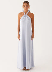 Vestido maxi de lino Golden Child - Azul