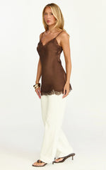 Top Ava - Camisola Longa com Acabamento em Renda na Cor Chocolate