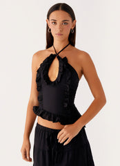 Mariella Linen Top - Negro