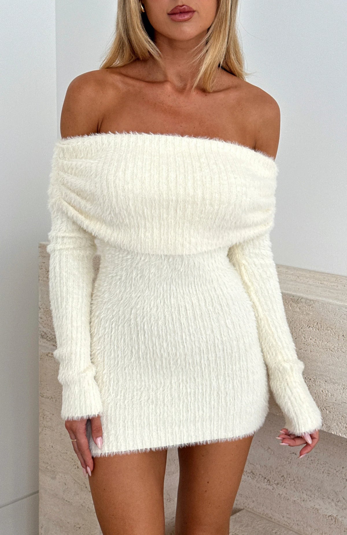 Vestido de manga larga Calling Out To You en blanco invierno