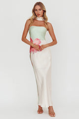 Vestido Longo Frente Única com Estampa Floral Verde Damsel