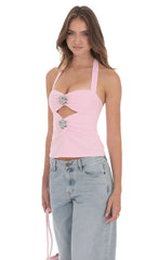 Blusa Rosa com Recortes Florais