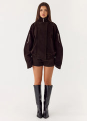 Chaqueta Marlow de imitación de ante - Chocolate