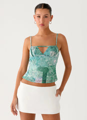 Top Nalini con escote fruncido - Paisley verde